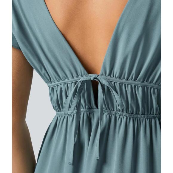 NWT Halara Midi dress drawstring ruffles Stone Blue XL - Picture 8 of 12